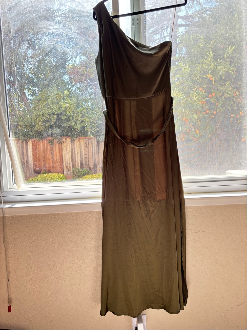 Nicole Miller New York One-Shoulder Olive Green Evening Maxi Dress